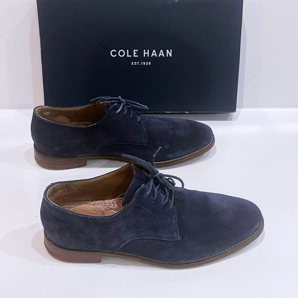 Cole Haan 8.5 M Cambridge Plain Oxford Blue Suede Leather Lace-Up Almond Toe - Picture 4 of 13